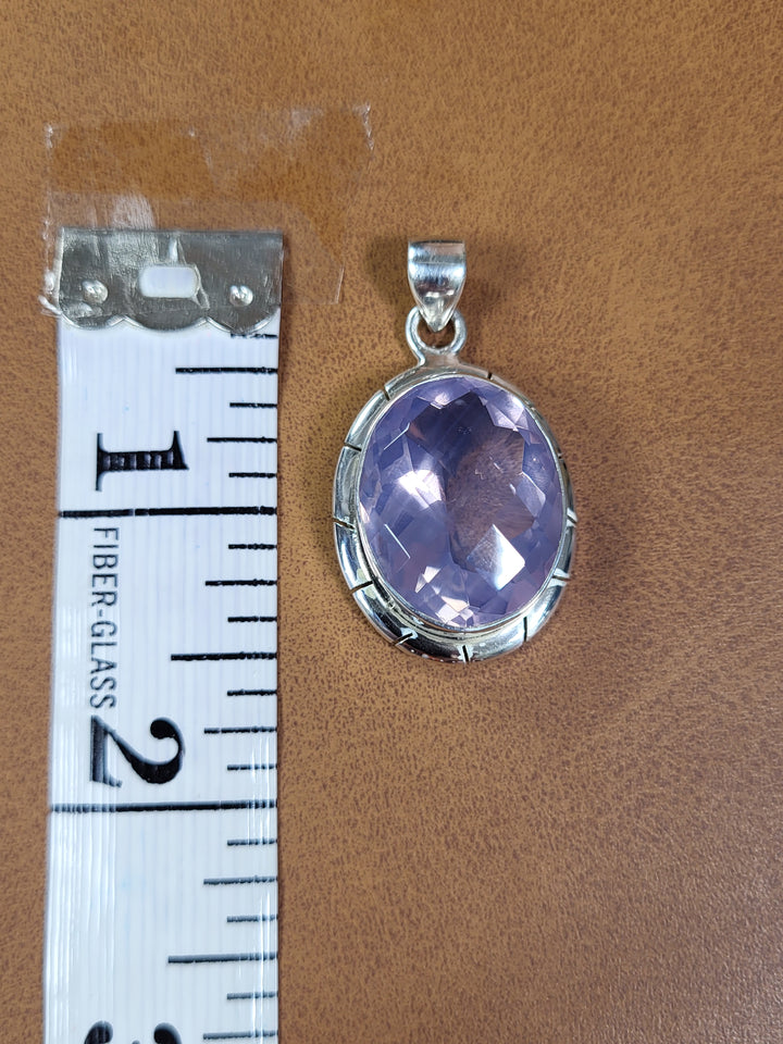 Natural Lavender Quartz 925 Sterling Silver Rose Cut Pendant -
