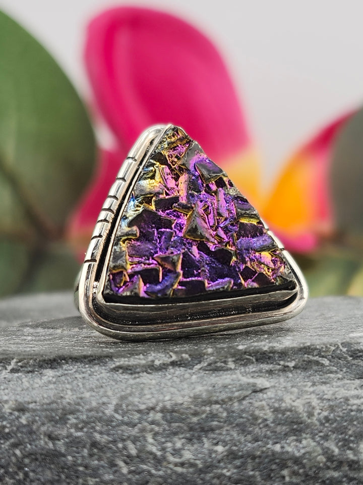 Titanium Druzy 925 Sterling Silver Ring Size 5