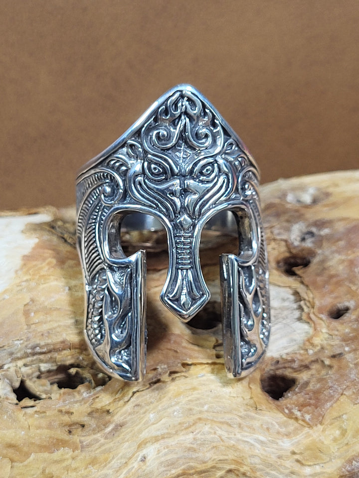 Spartan Helmet 925 Sterling Silver Ring - Size 10