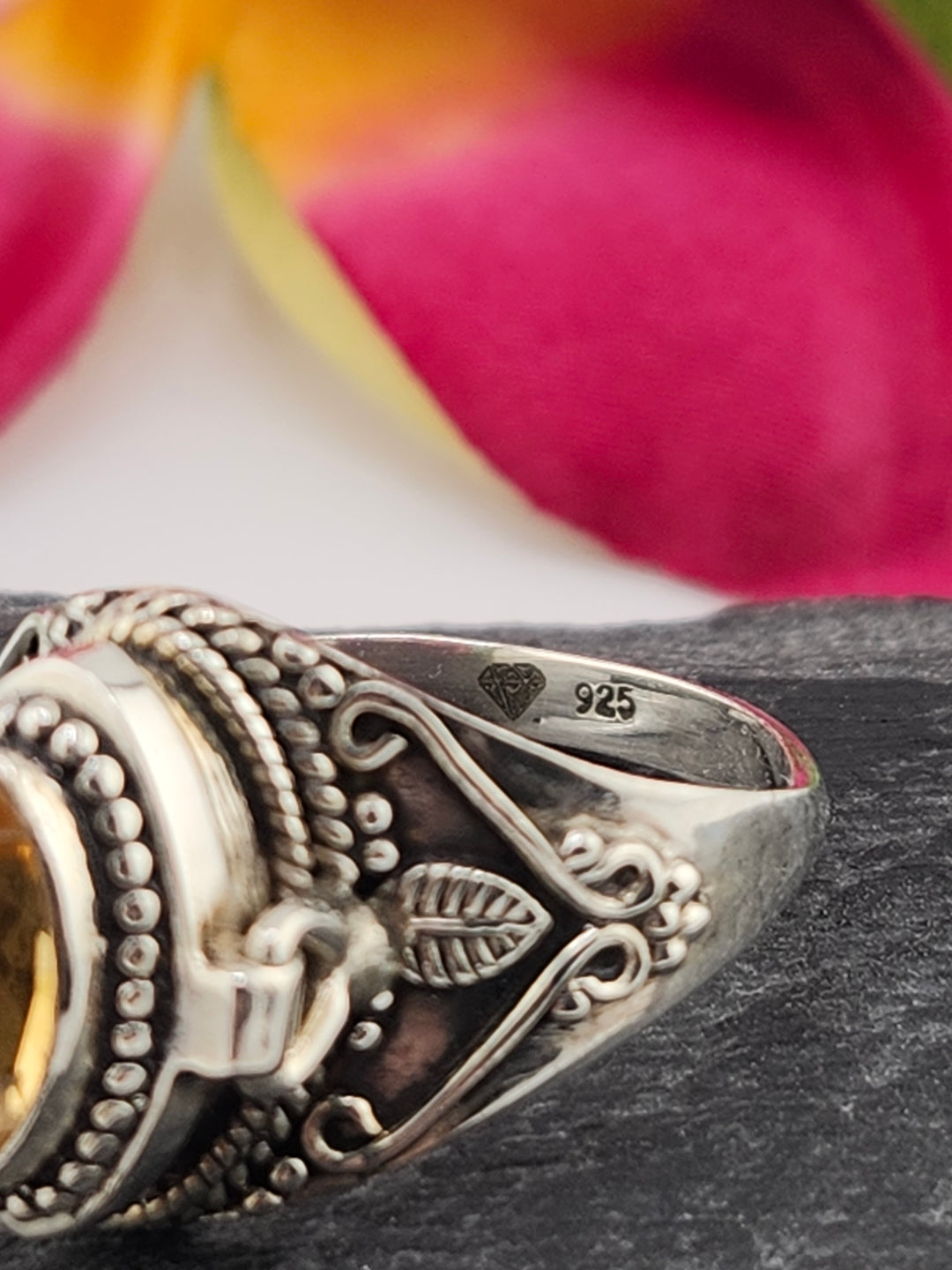 Citrine and 925 Sterling Silver Locket Ring - Size 10