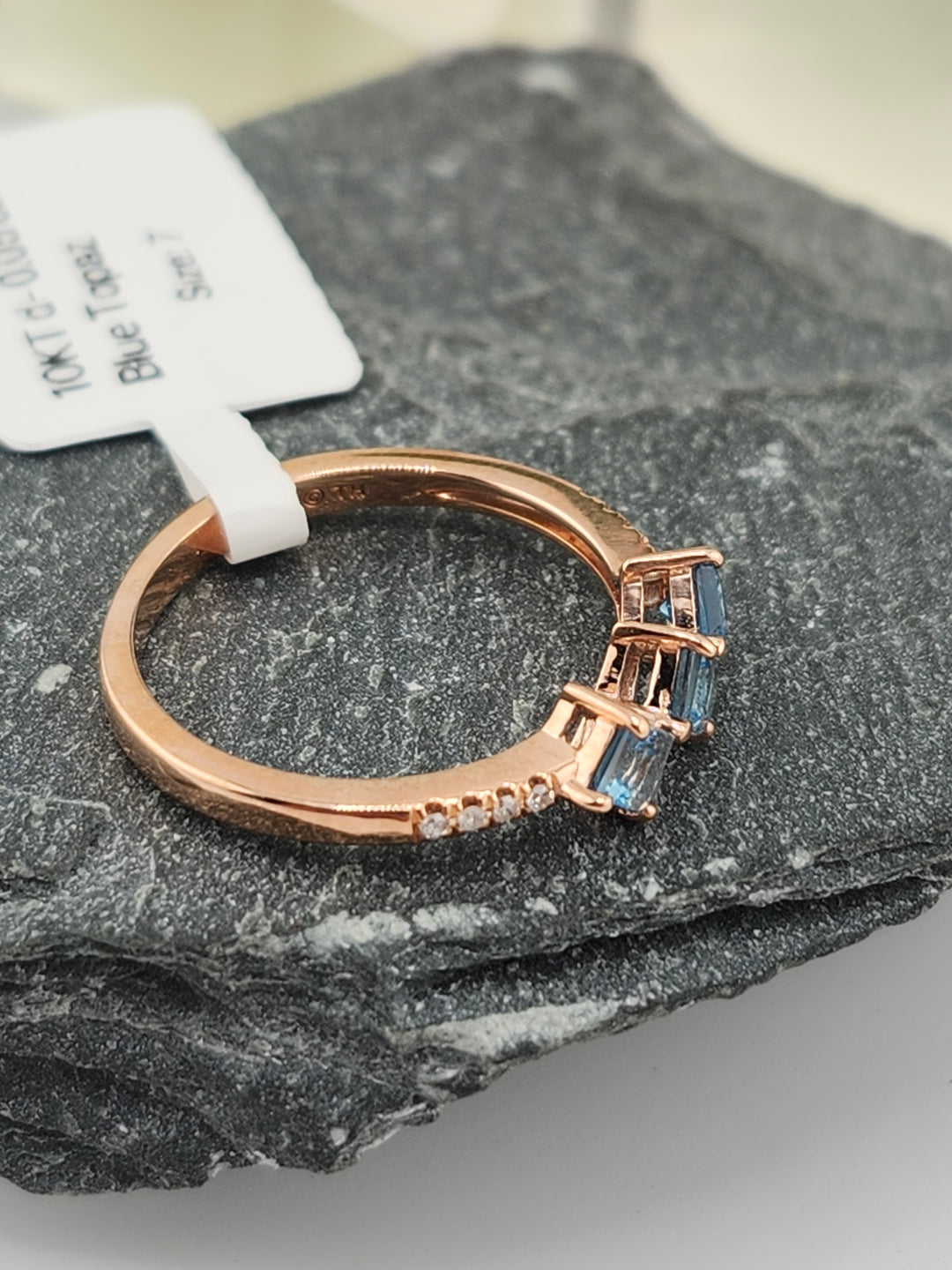 10K Rose Gold Diamond and Blue Topaz Ring