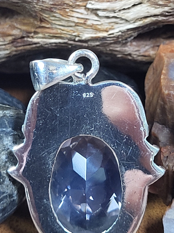 Natural Lavender Quartz 925 Sterling Silver Rose Cut Pendant - 1 1/2"