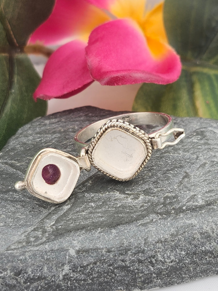 Ruby and 925 Sterling Silver Locket Ring - Size 11