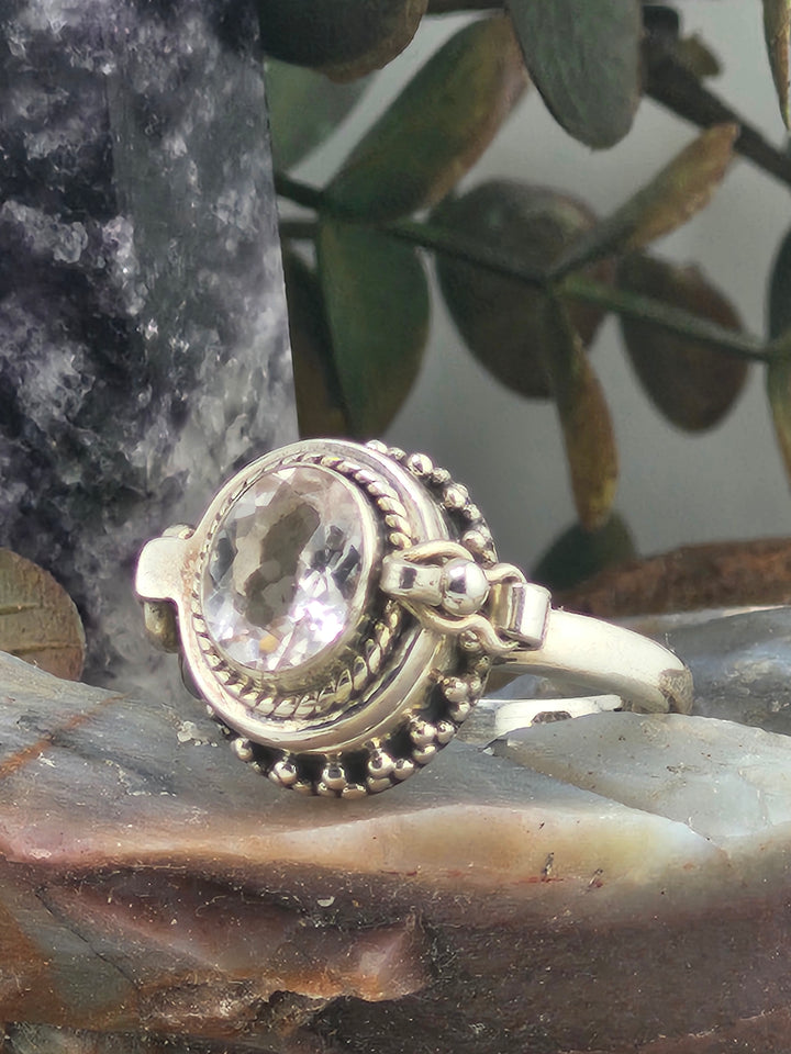 Rose Quartz & 925 Sterling Silver Lockett Ring Size 8