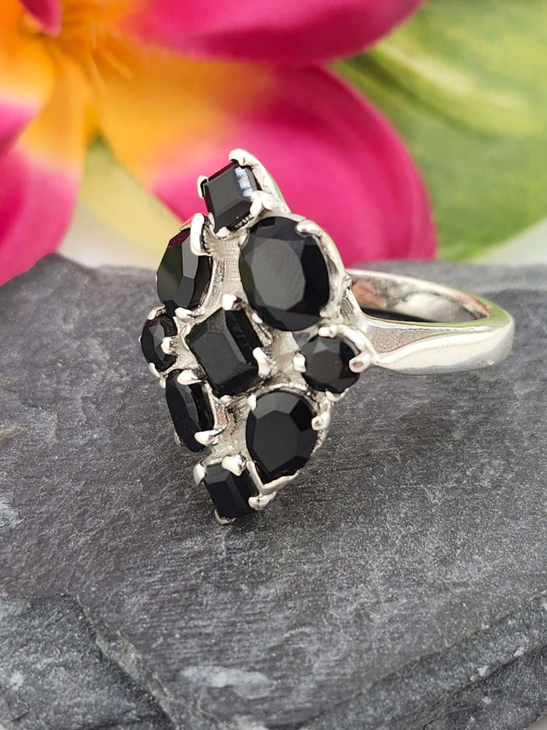 Cluster Black Onyx Ring Size 7