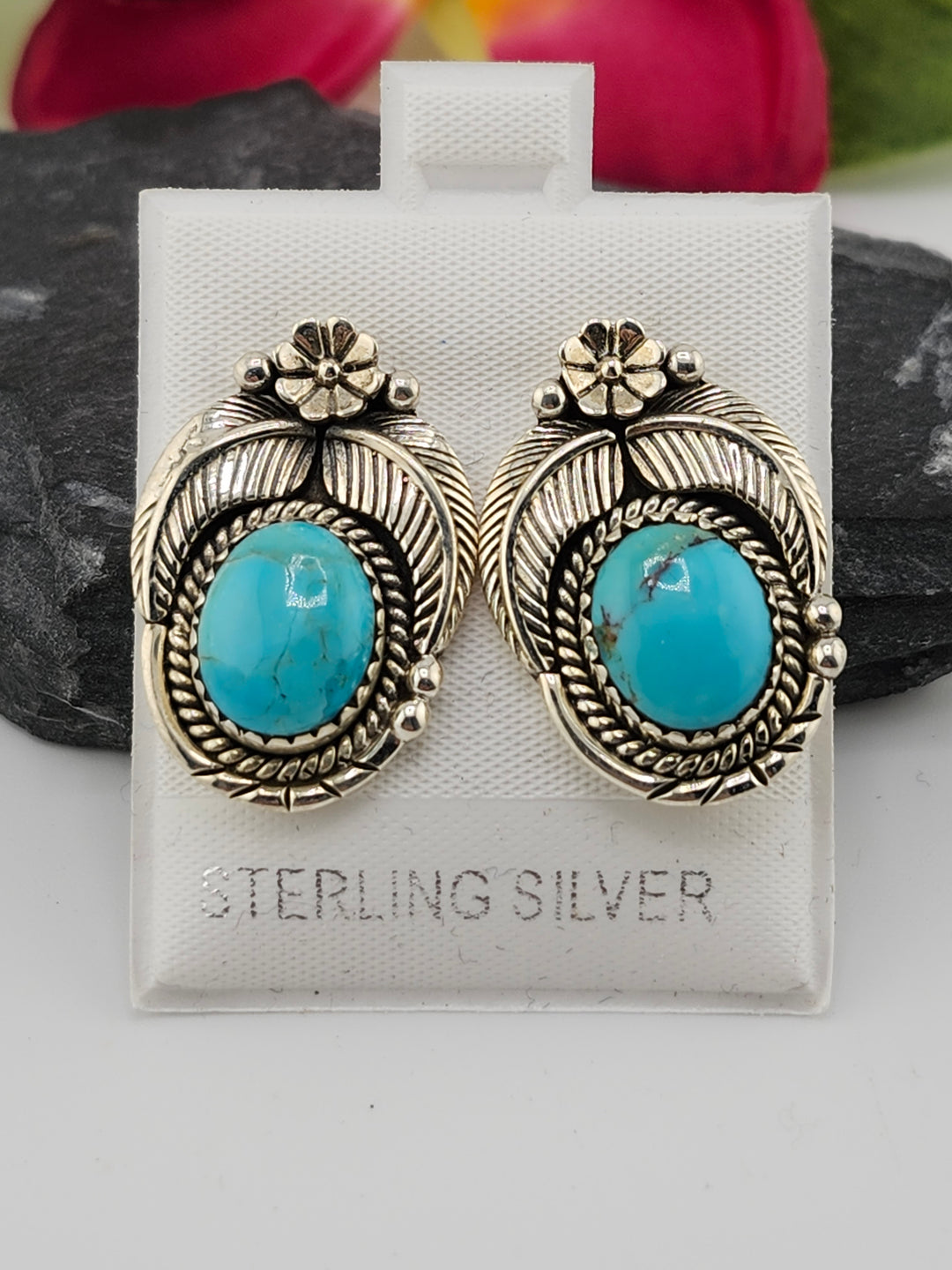 Turquoise &amp; 925 Sterling Silver Stud Earrings