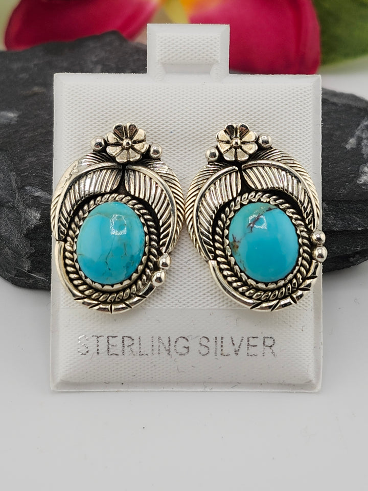 Turquoise &amp; 925 Sterling Silver Stud Earrings