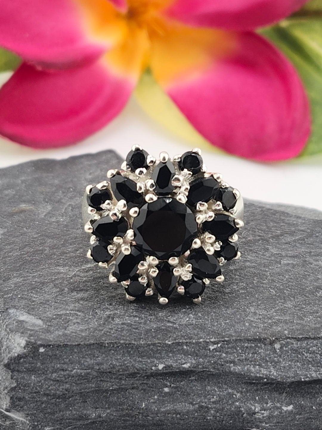 Cluster Black Onyx Ring Size 8