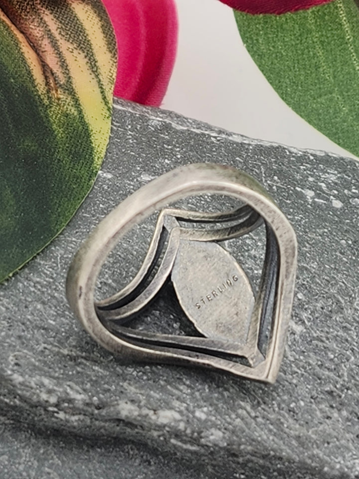 Oxidized Marquee Turquoise Ring Size 8