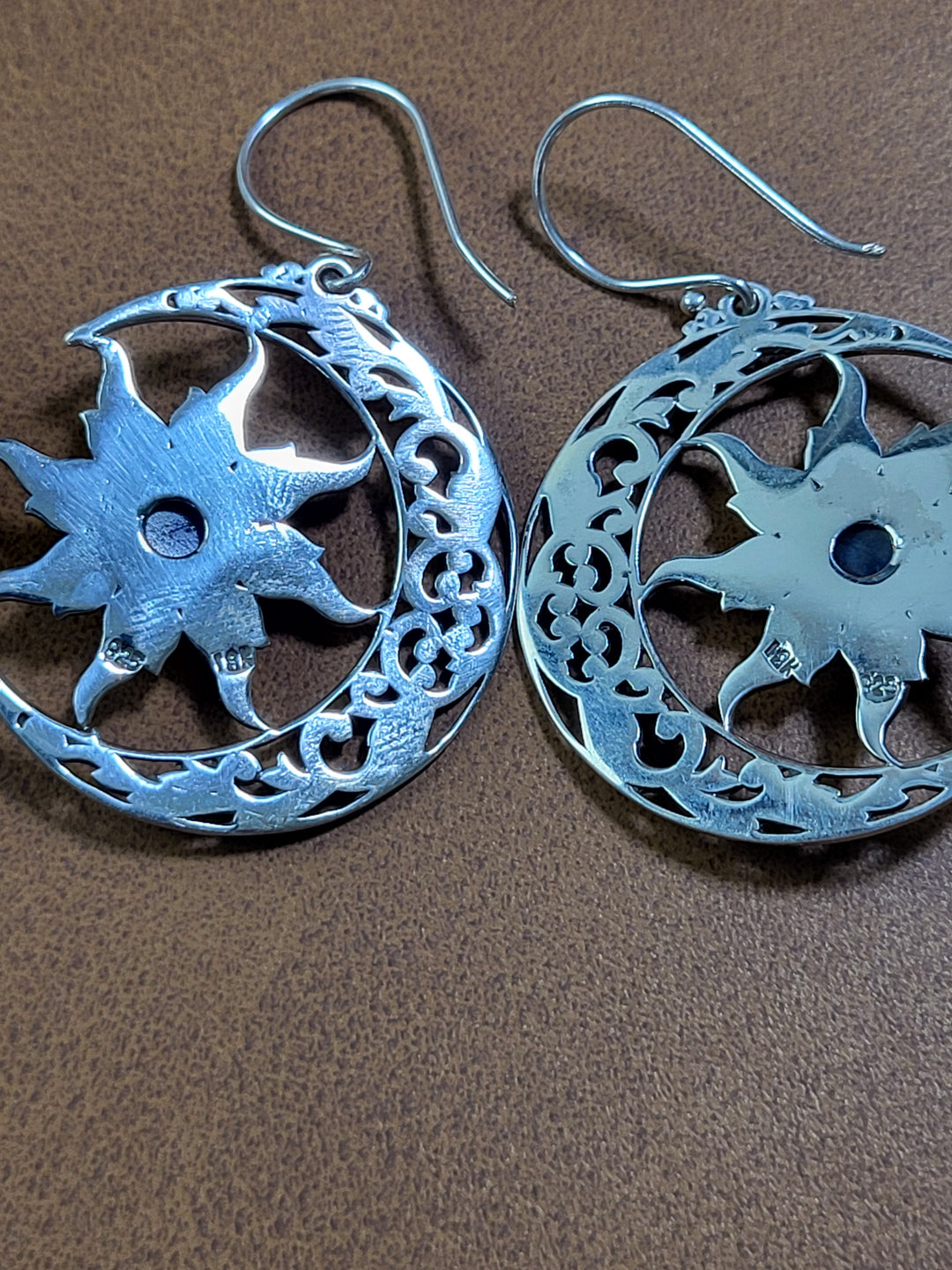 Natural Moonstone Moon Dangles 925 Sterling Silver + 18k Accents