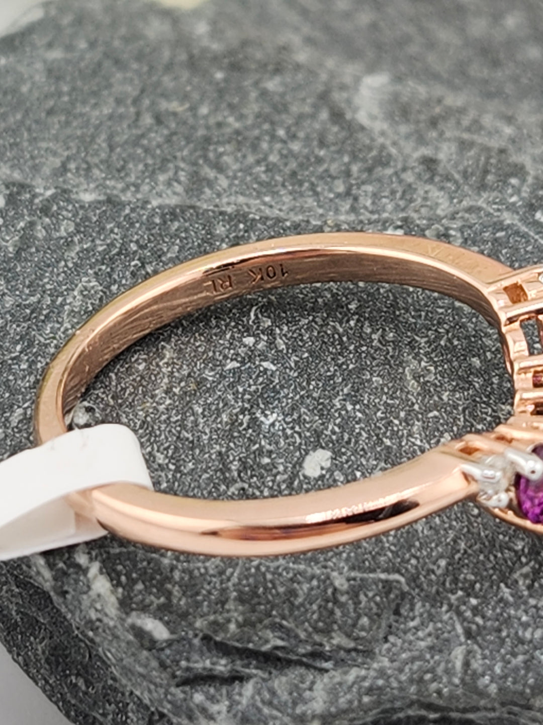 10K Rose Gold Diamond and Rhodolite Ring