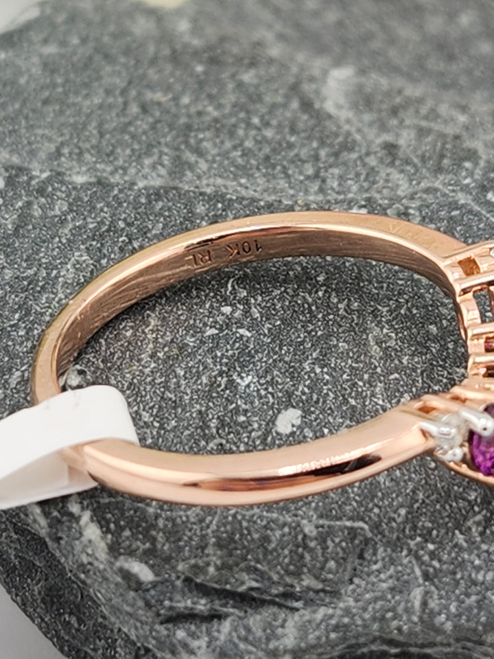 10K Rose Gold Diamond and Rhodolite Ring