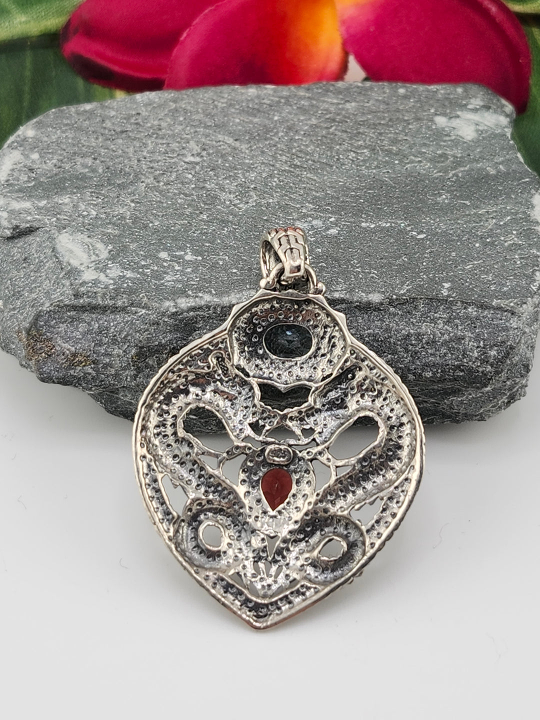 Topaz & Garnet Double Dragon Pendant