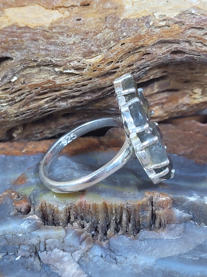 Natural Blue Labradorite 925 Sterling Silver Flower Ring - Size 5