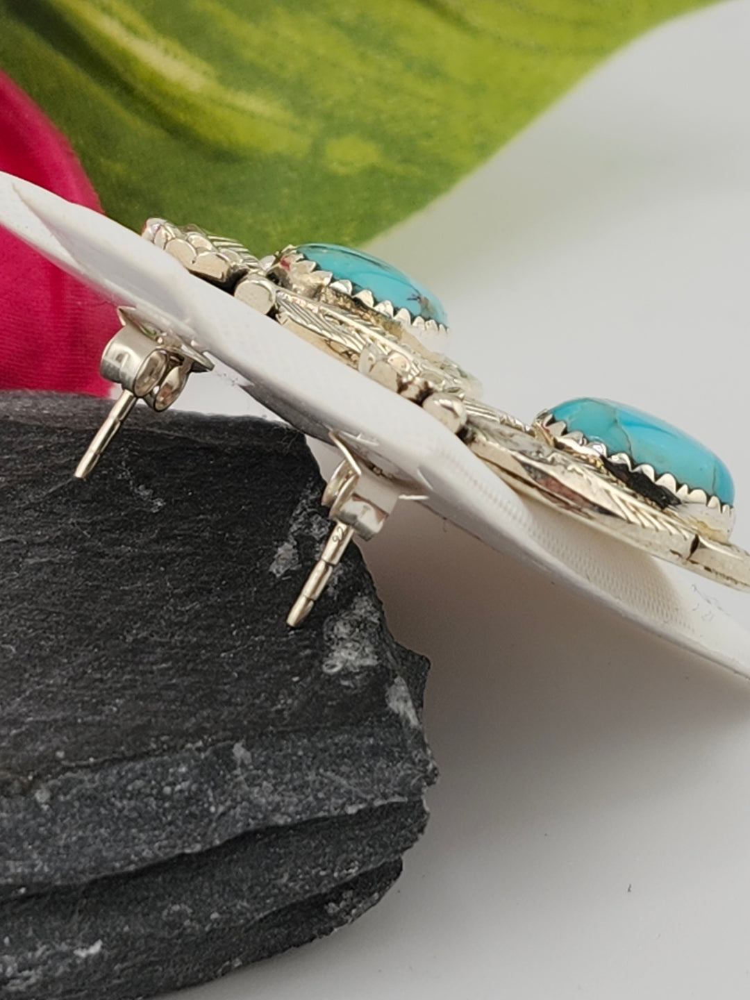 Turquoise &amp; 925 Sterling Silver Stud Earrings