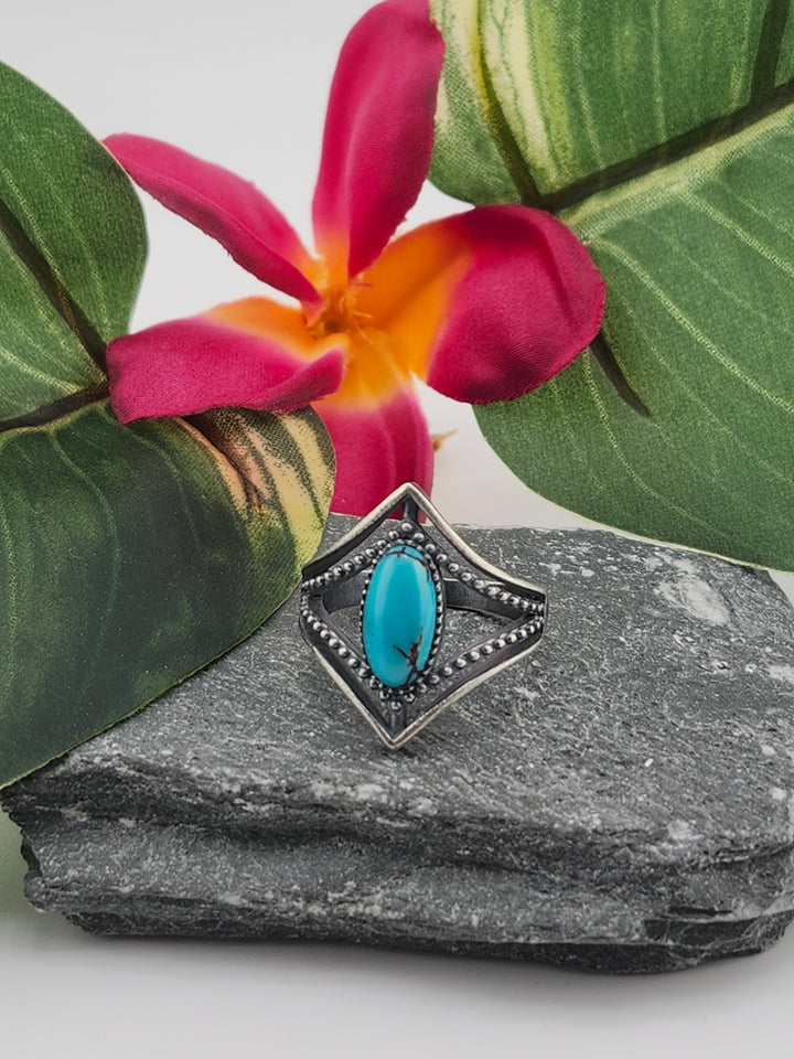 Oxidized Marquee Turquoise Ring Size 8