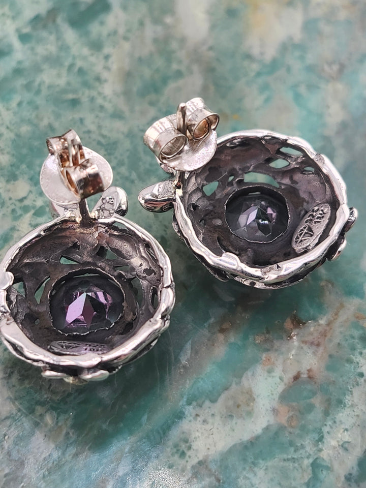 Bali 925 Sterling Silver/18k and Mystic Topaz Stud Earrings