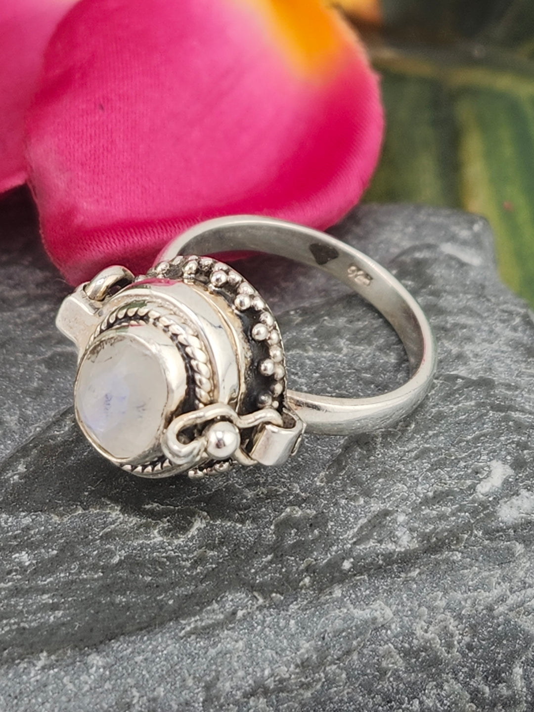 Moonstone and 925 Sterling Silver Locket Ring - Size 6