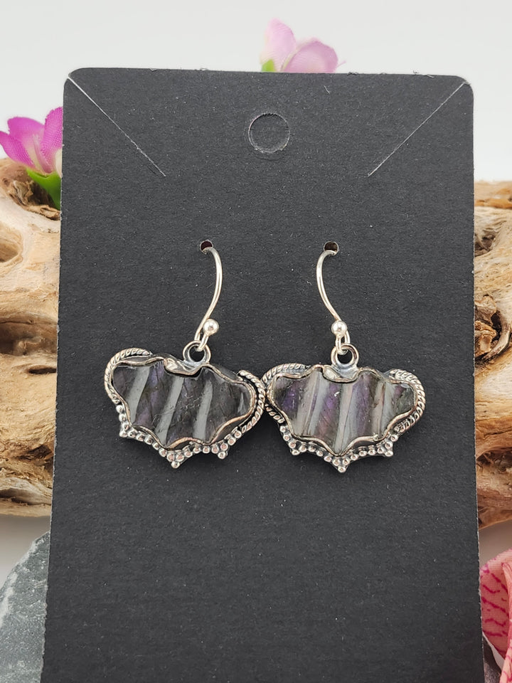 Purple Labradorite Bat Dangle Earrings
