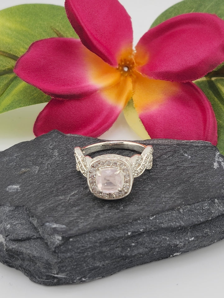 Morganite and 925 Sterling Silver Ring w/ cz