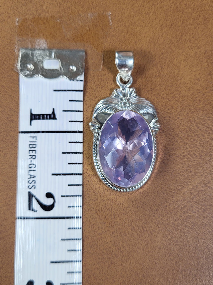 Natural Lavender Quartz 925 Sterling Silver Rose Cut Pendant - 1 3/4"