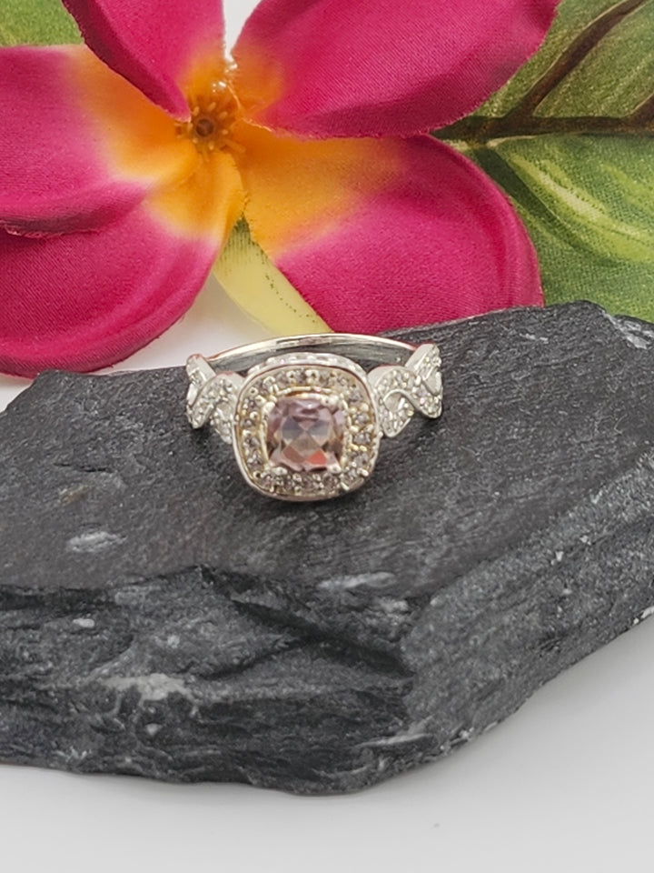 Morganite 925 Sterling Silver Ring w/ cz