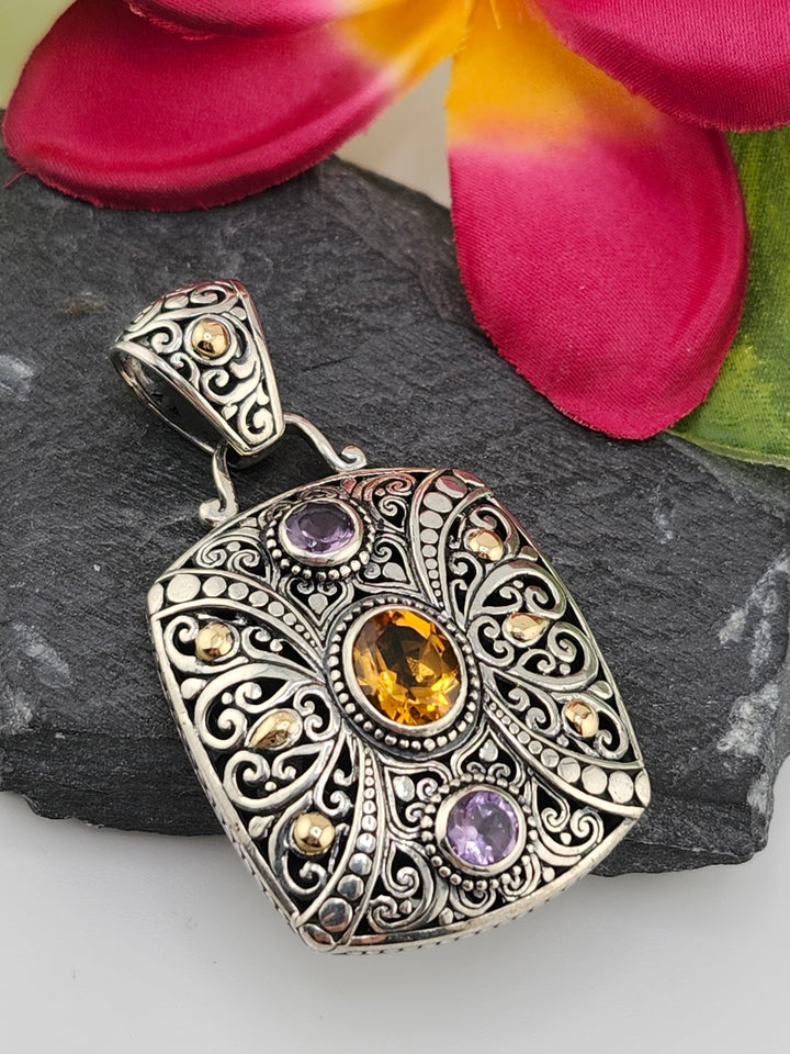 Citrine/Amethyst & 18k accented Bali Pendant