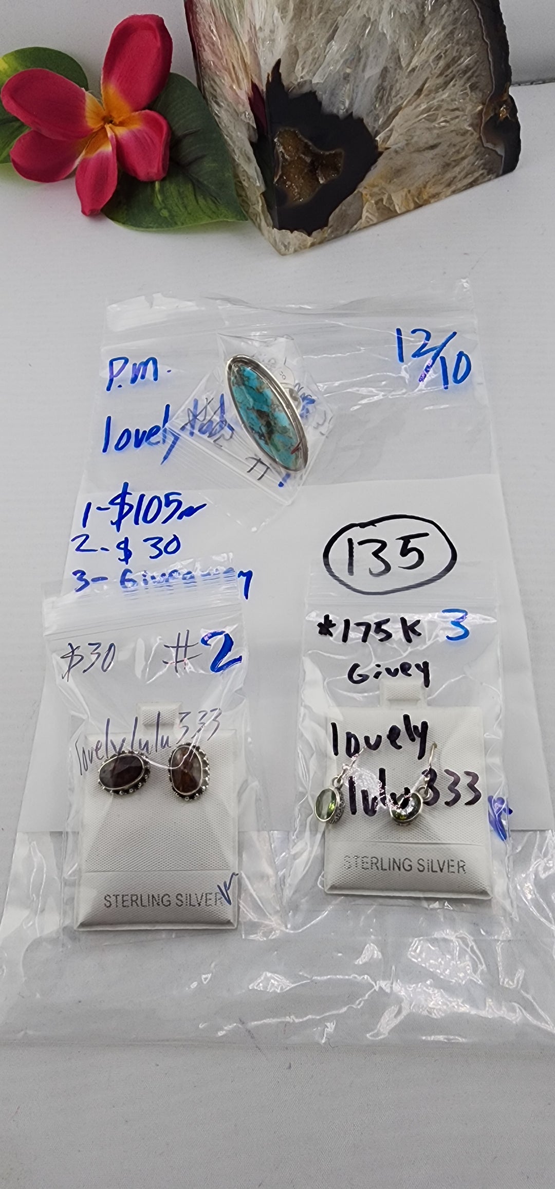 PM SHOW 48HR - RESERVED FOR: lovelylulu333 - 12/10/2025 tiktok Live Show - 3 Sterling Silver Items