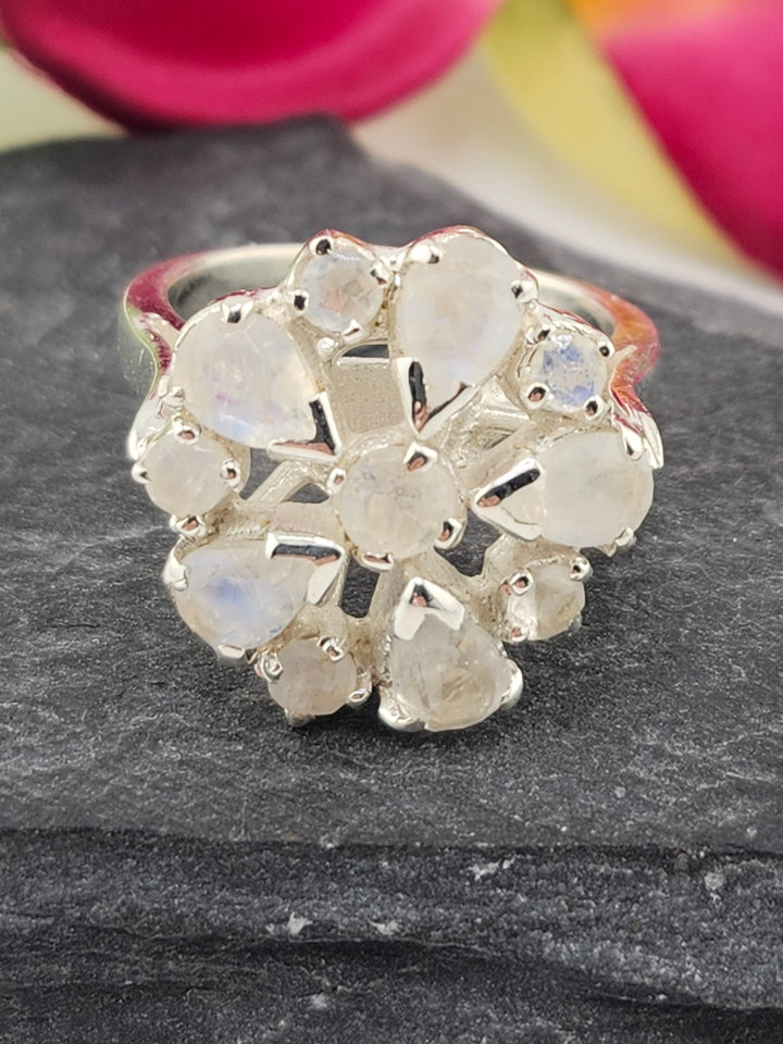 Cluster Moonstone Ring Size 8