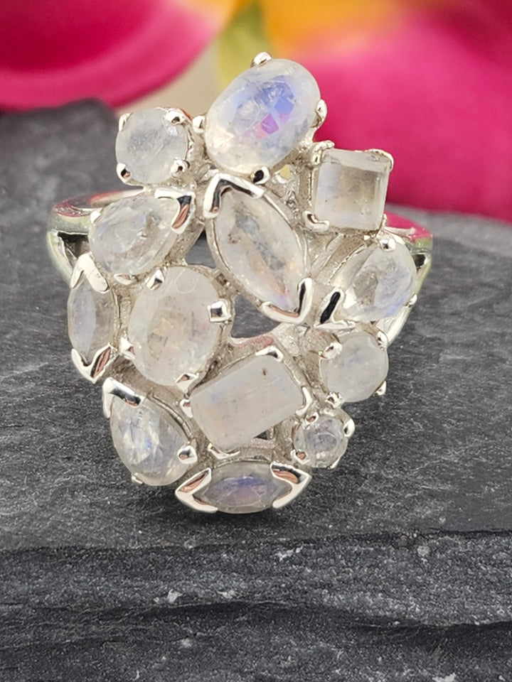 Cluster Moonstone Ring Size 8.75