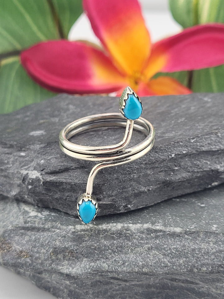 2 Stone Turquoise Ring Size 7.5