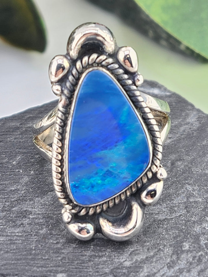 Austrailian Opal Doublet and 925 Sterling Silver Ring - Size 7.25
