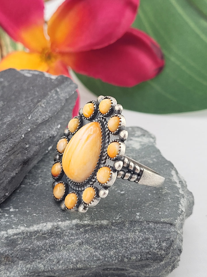 Orange Spiny Oyster Cluster Ring Size 10