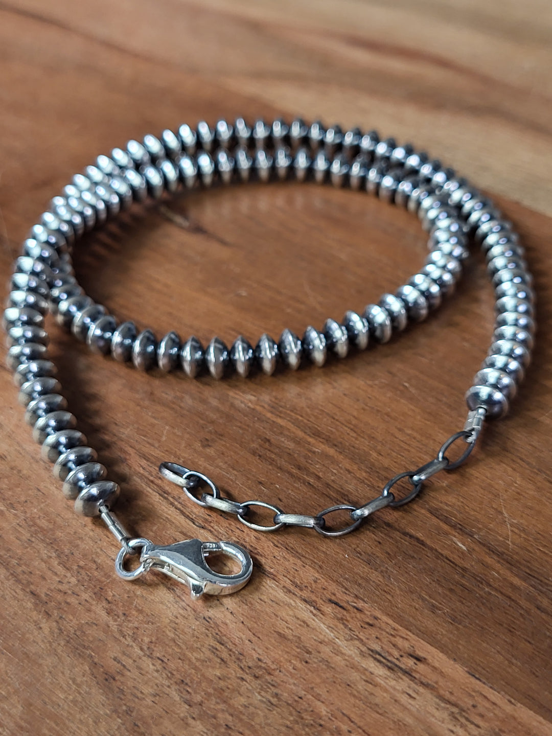 Oxidized Sterling Silver Saucer Bead Necklace 6mm 16"+2" extension
