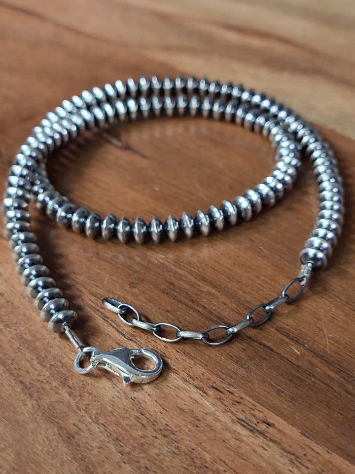 Oxidized Sterling Silver Saucer Bead Necklace 6mm 16"+2" extension