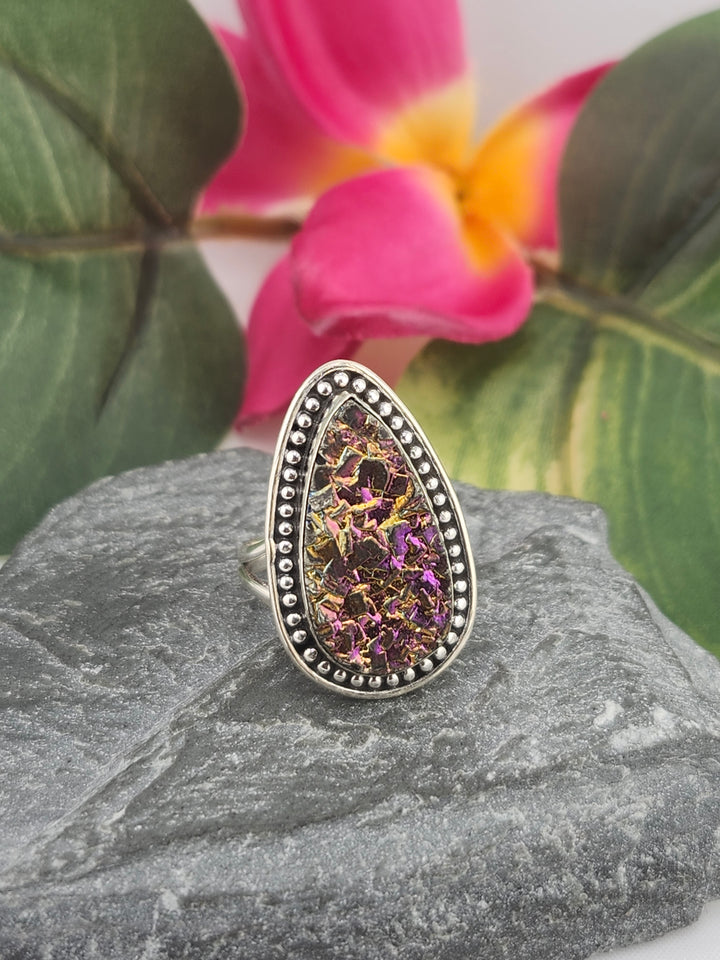 Titanium Druzy 925 Sterling Silver Ring Size 6