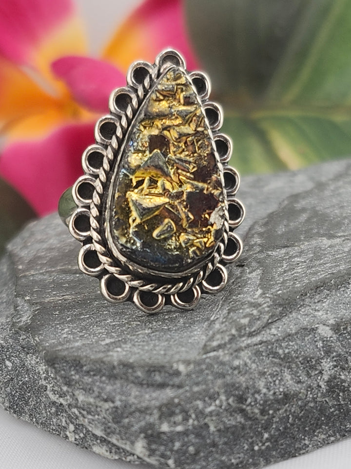 Titanium Druzy 925 Sterling Silver Ring Size 5