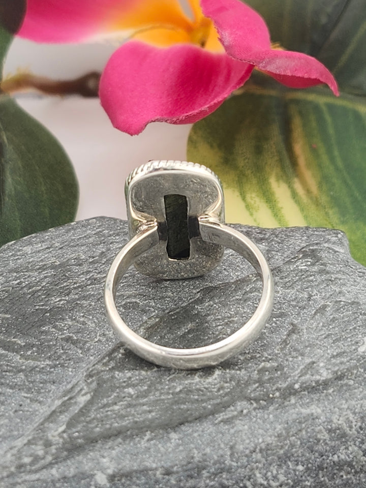 Raw Green Tourmaline and 925 Sterling Silver Ring - Size 7