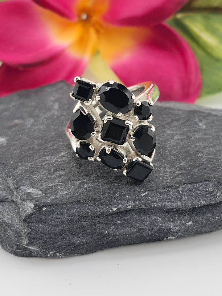 Cluster Black Onyx Ring Size 8