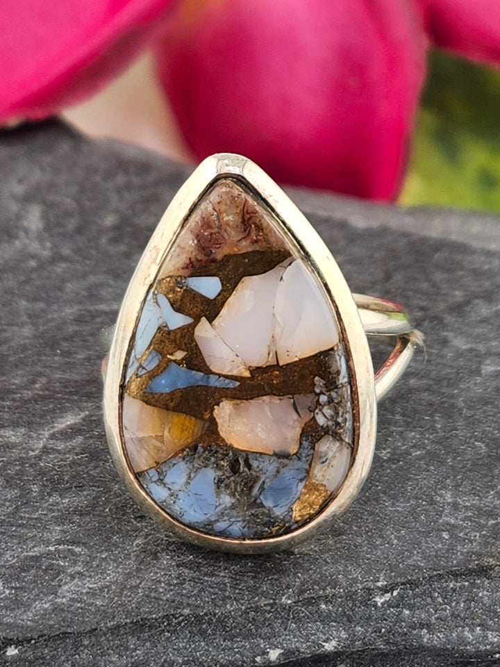 Blue & Pink Copper Opal Ring Size 6.25