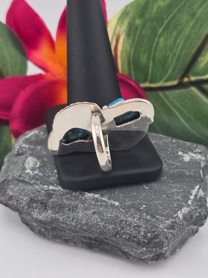 Double stone Kingman Turquoise sterling silver 925 ring size 7