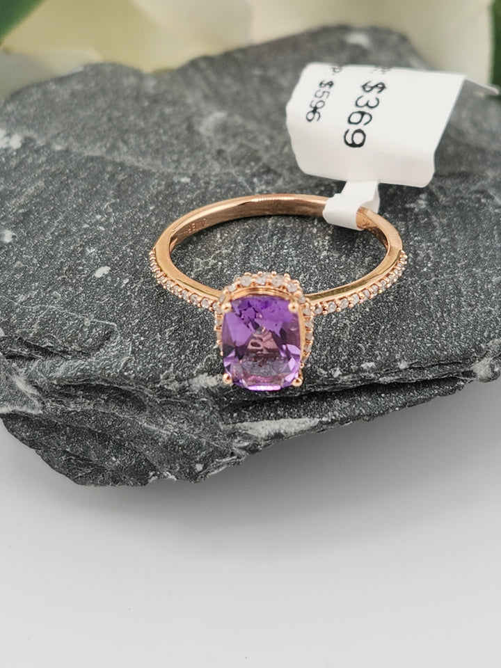 10K Rose Gold Diamond and Amethyst Ring