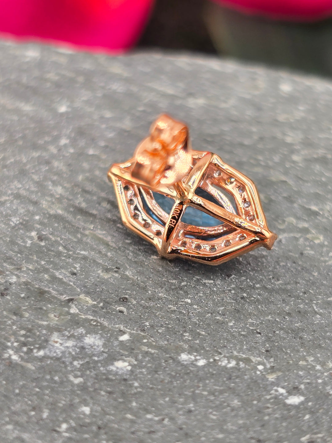 10k Rose Gold London Blue Topaz & Natural Diamond Post Back Earrings