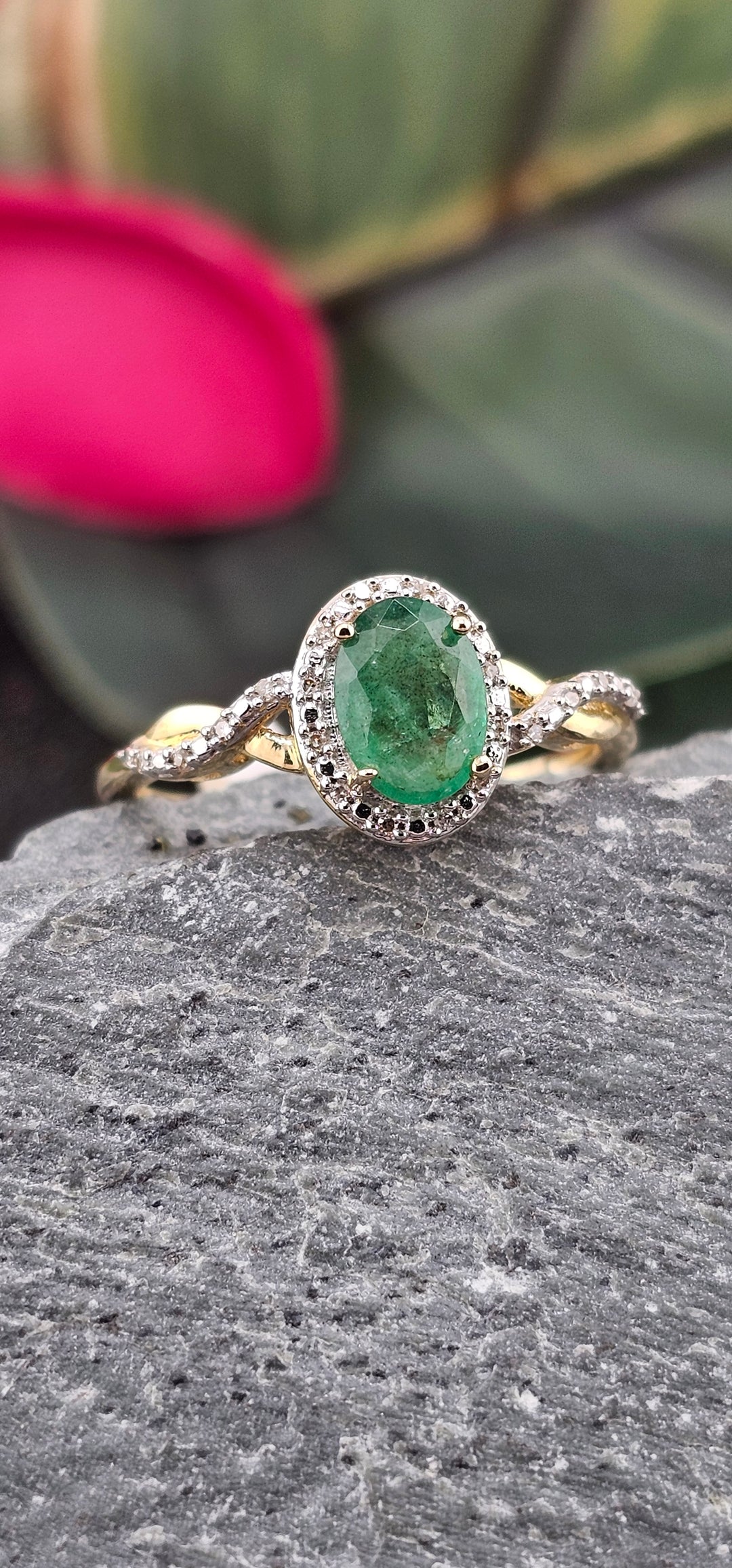 10K Yellow Gold, Emerald and Diamond Ring Size 7