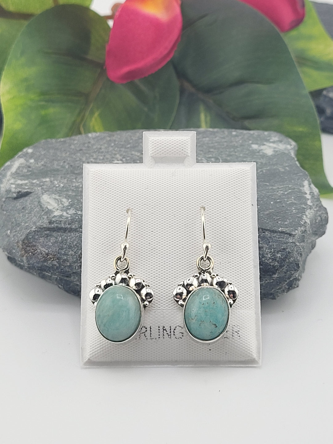 Amazonite Oval Dangle Earrings