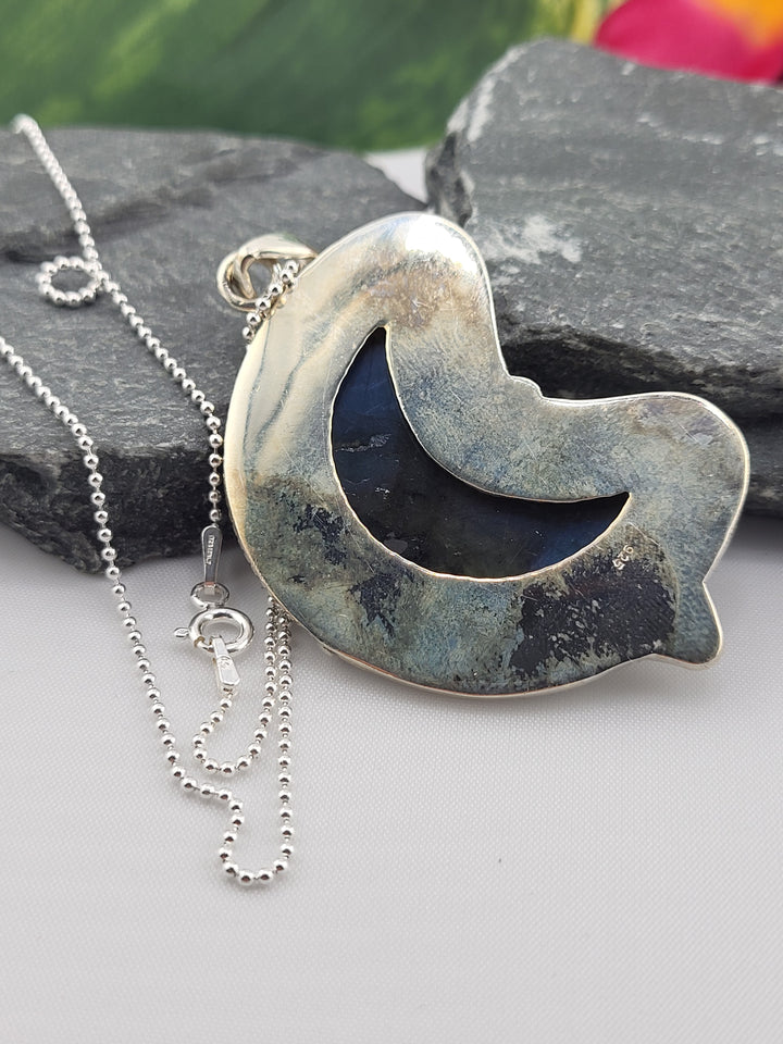 Carved Blue Labradorite Crescent Moon Necklace