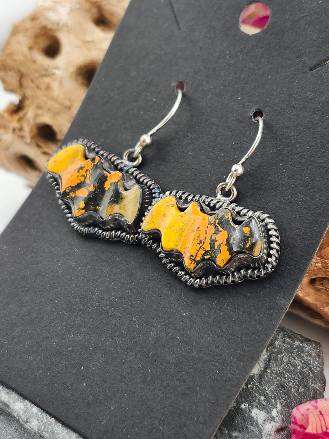 Bumblebee Jasper Bat Dangle Earrings