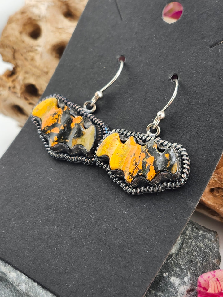 Bumblebee Jasper Bat Dangle Earrings
