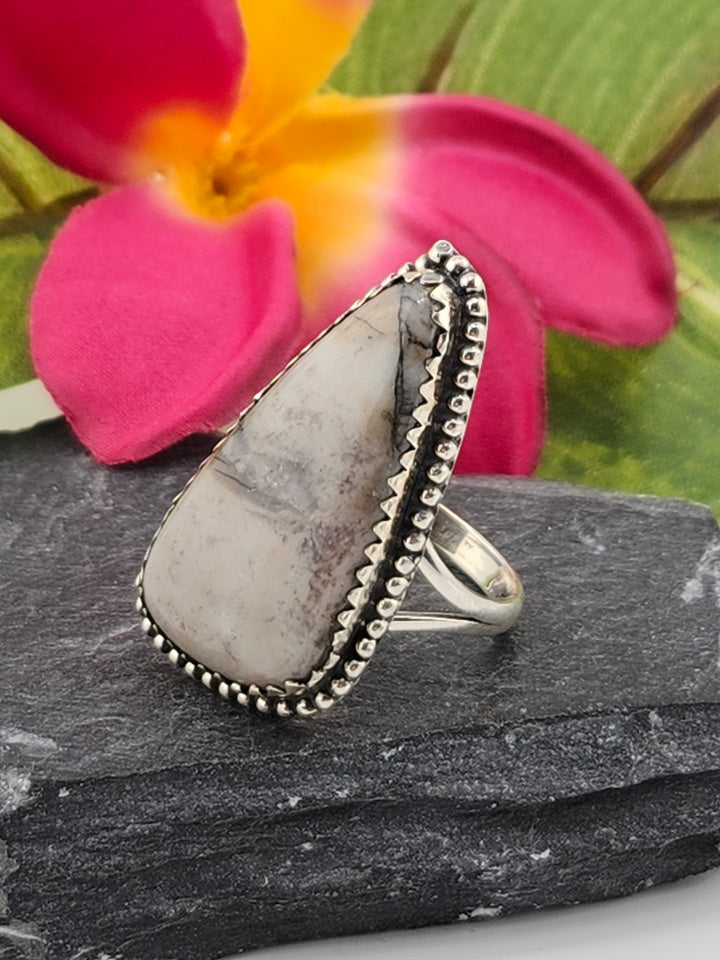 Mushroom Jasper & 925 Sterling Silver Ring Size 8