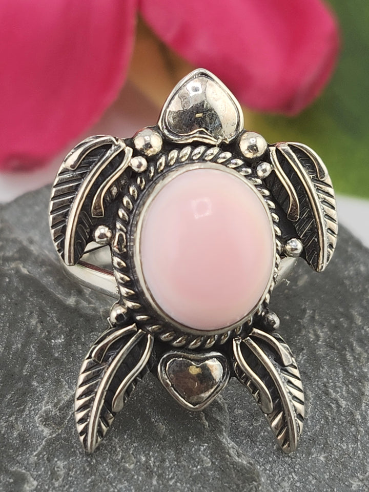 Queen Conch & 925 Sterling Silver Turtle Ring Size 8